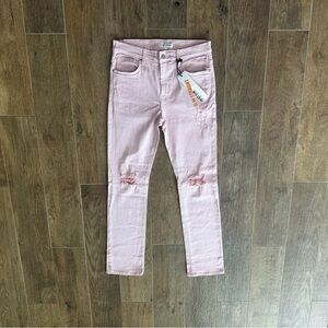 First Row Slim Straight Pink Distressed Jeans 32x32 Made in USA Flag Pocket